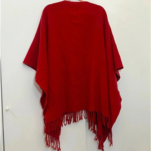 LAURA ASHLEY vintage 100% wool red women’s shawl fringe feminine cardigan s-OS - Picture 2 of 9